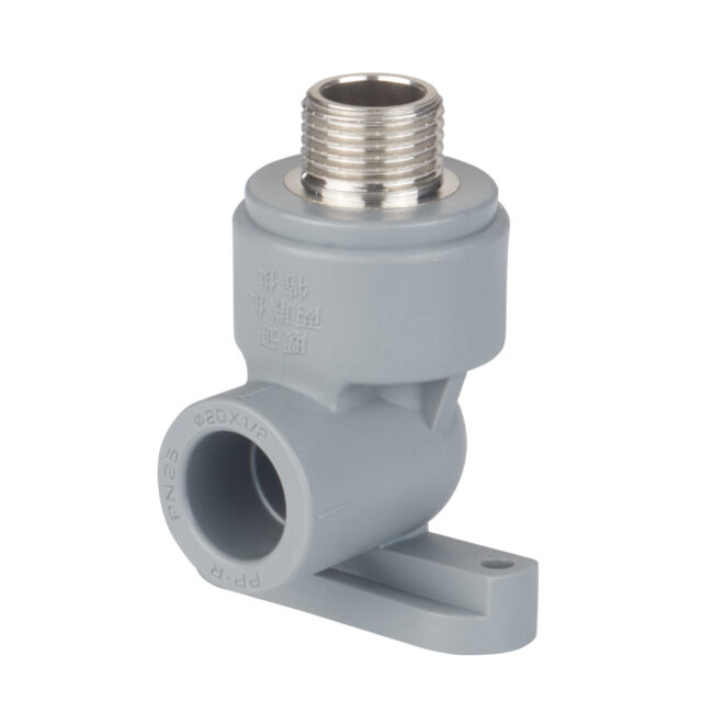 Slidding external thread elbow with feet