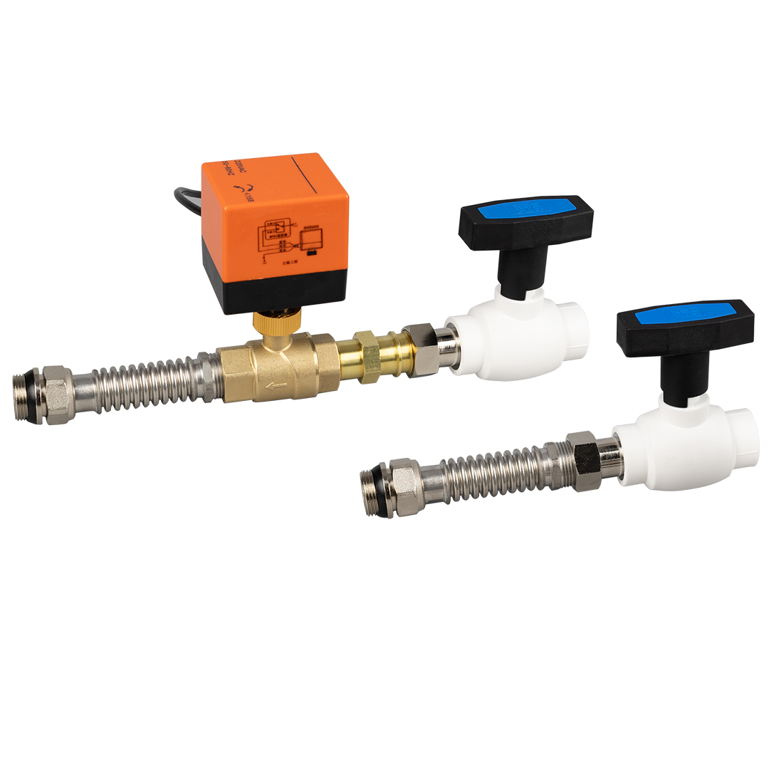 High-Flow PP-R Inlet & Return Valve Set for Fan Coil Units with Two-WayValve and Corrugated